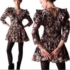 St. Roche Women Hatfield Mini Dress Belladonna Pink Black Ruffle lace‎ Sz 0 NYE